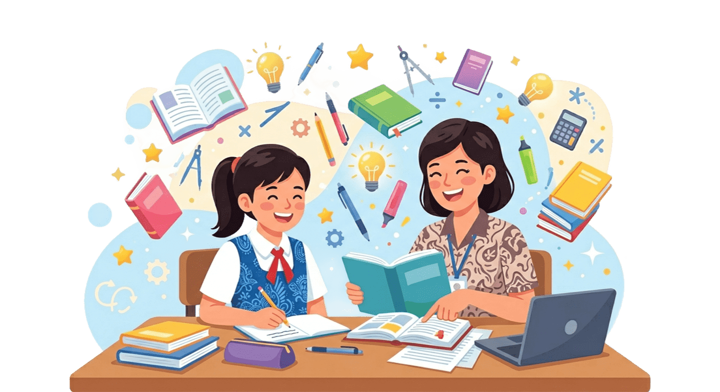 ilustrasi les privat online dan home visit untuk siswa SD SMP SMA bersama Privat Iqro